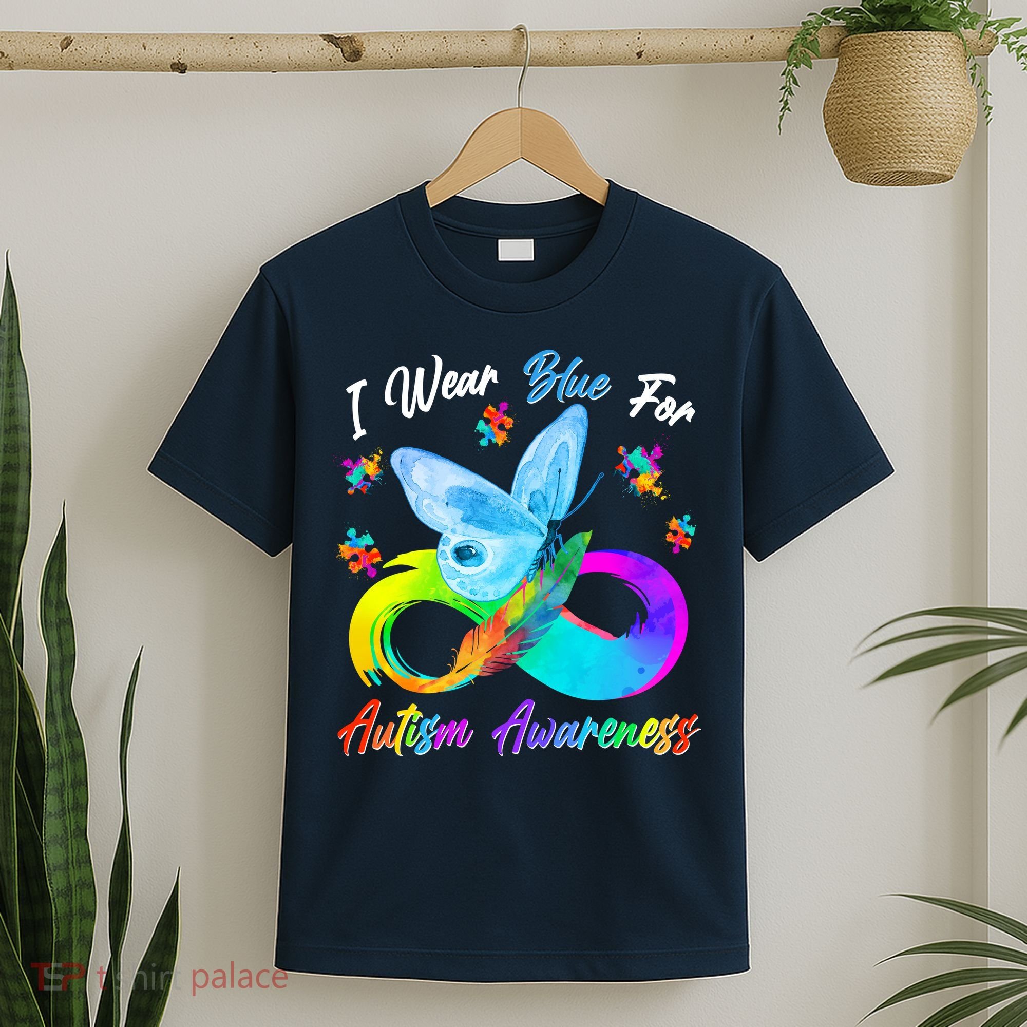 I Wear Blue For Autism Awareness Butterfly Infinity Rainbow  T-Shirt