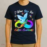 I Wear Blue For Autism Awareness Butterfly Infinity Rainbow  T-Shirt thumb 3