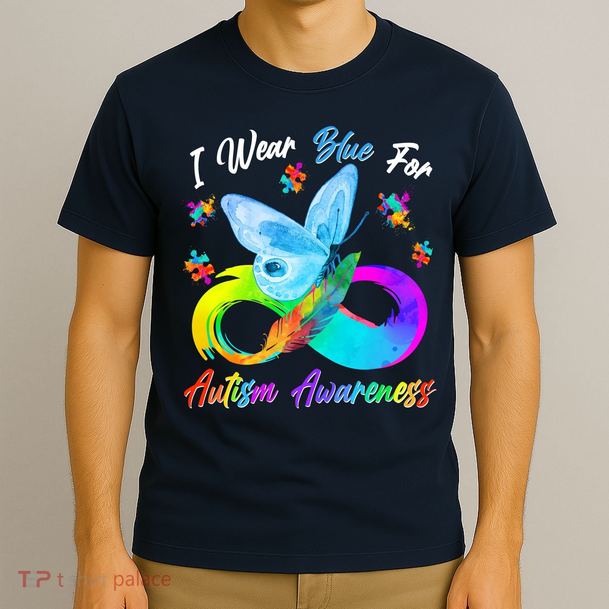 I Wear Blue For Autism Awareness Butterfly Infinity Rainbow  T-Shirt