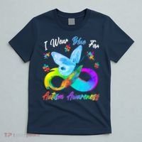 I Wear Blue For Autism Awareness Butterfly Infinity Rainbow  T-Shirt thumb 5