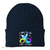 I Wear Blue For Autism Awareness Butterfly Infinity Rainbow  Beanie thumb 0