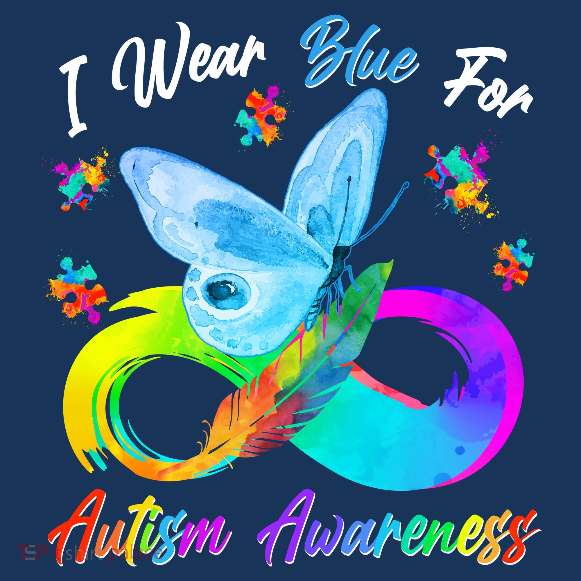 I Wear Blue For Autism Awareness Butterfly Infinity Rainbow  Polo