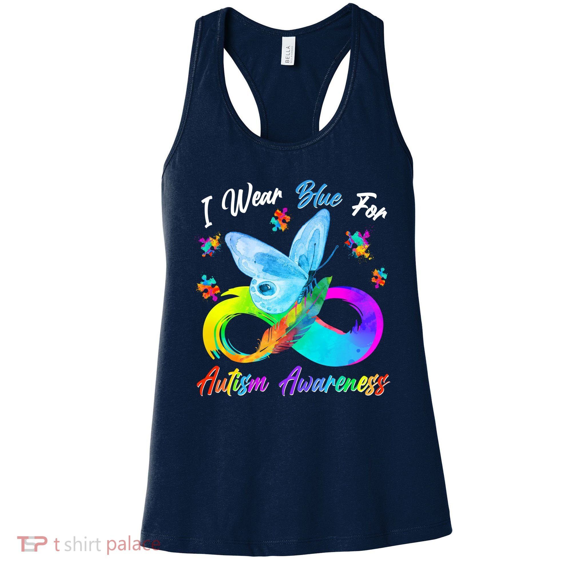 I Wear Blue For Autism Awareness Butterfly Infinity Rainbow  Women's Tank Top