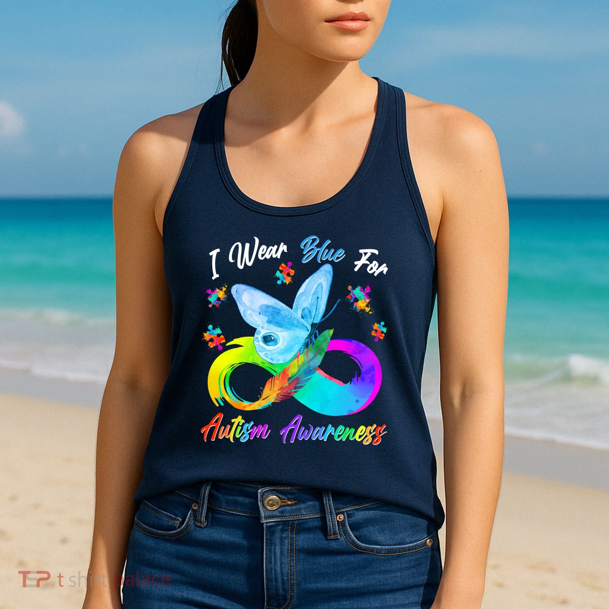 I Wear Blue For Autism Awareness Butterfly Infinity Rainbow  Women's Tank Top