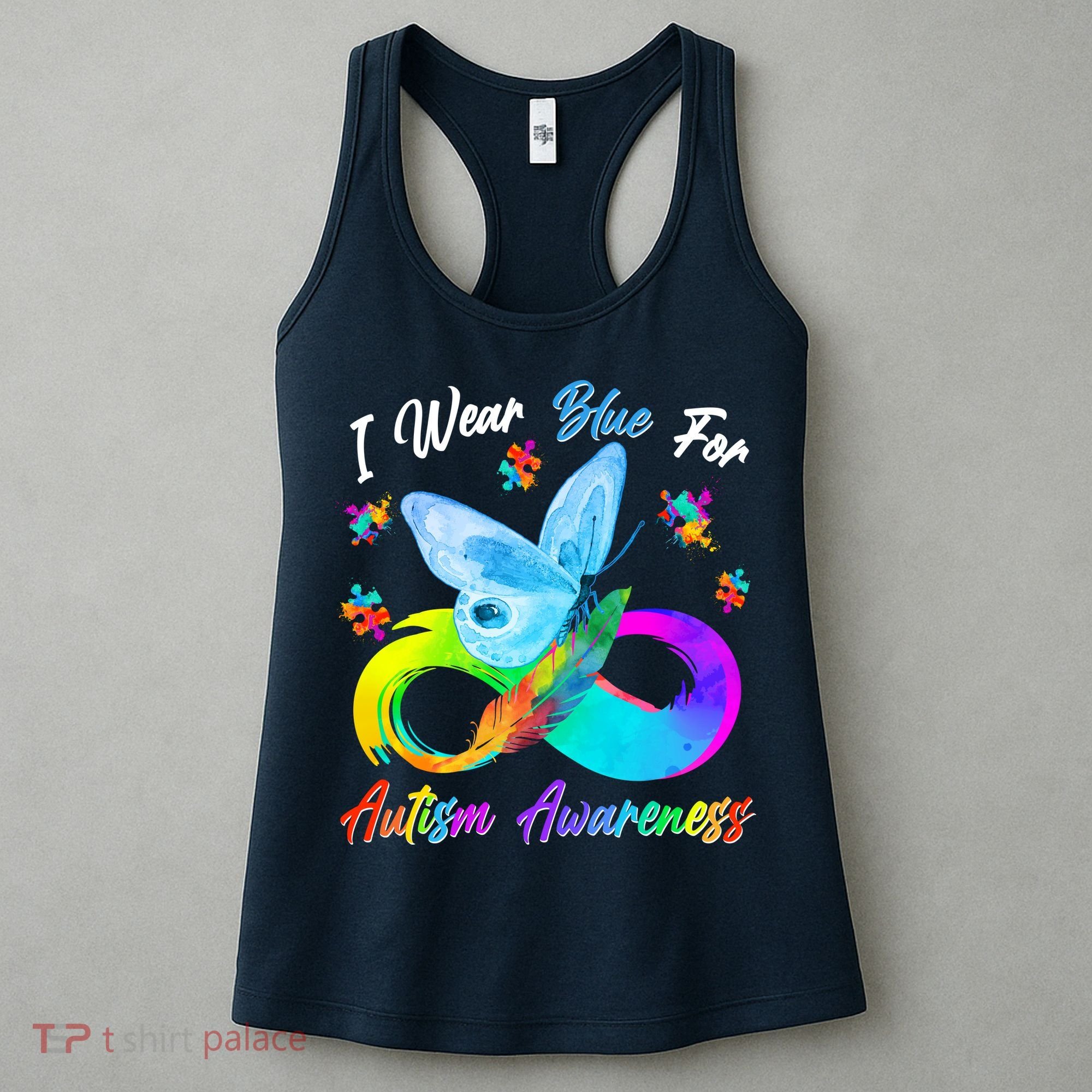 I Wear Blue For Autism Awareness Butterfly Infinity Rainbow  Women's Tank Top