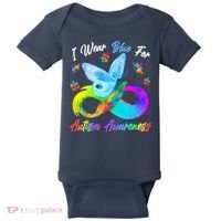 I Wear Blue For Autism Awareness Butterfly Infinity Rainbow  Baby Bodysuit thumb 0