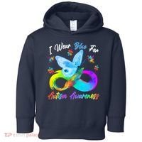 I Wear Blue For Autism Awareness Butterfly Infinity Rainbow  Toddler Hoodie thumb 0
