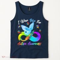 I Wear Blue For Autism Awareness Butterfly Infinity Rainbow  Tank Top thumb 2