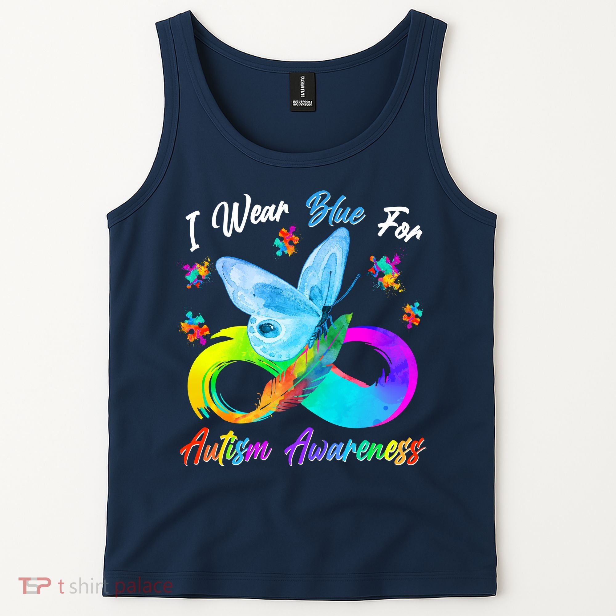 I Wear Blue For Autism Awareness Butterfly Infinity Rainbow  Tank Top
