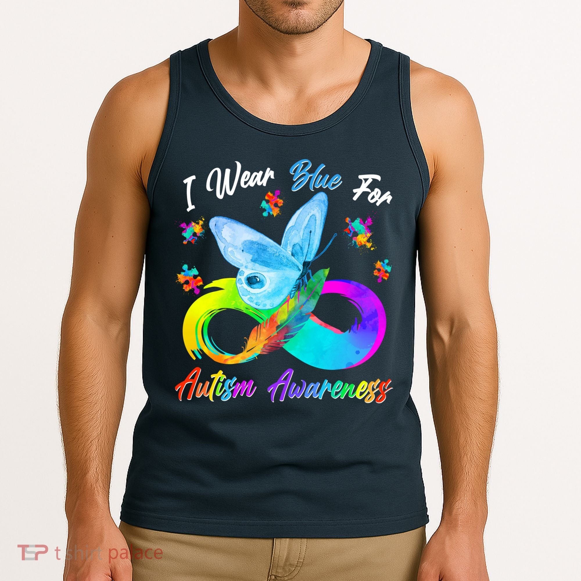 I Wear Blue For Autism Awareness Butterfly Infinity Rainbow  Tank Top