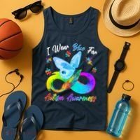 I Wear Blue For Autism Awareness Butterfly Infinity Rainbow  Tank Top thumb 4