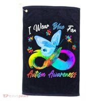 I Wear Blue For Autism Awareness Butterfly Infinity Rainbow  Golf Towel thumb 0