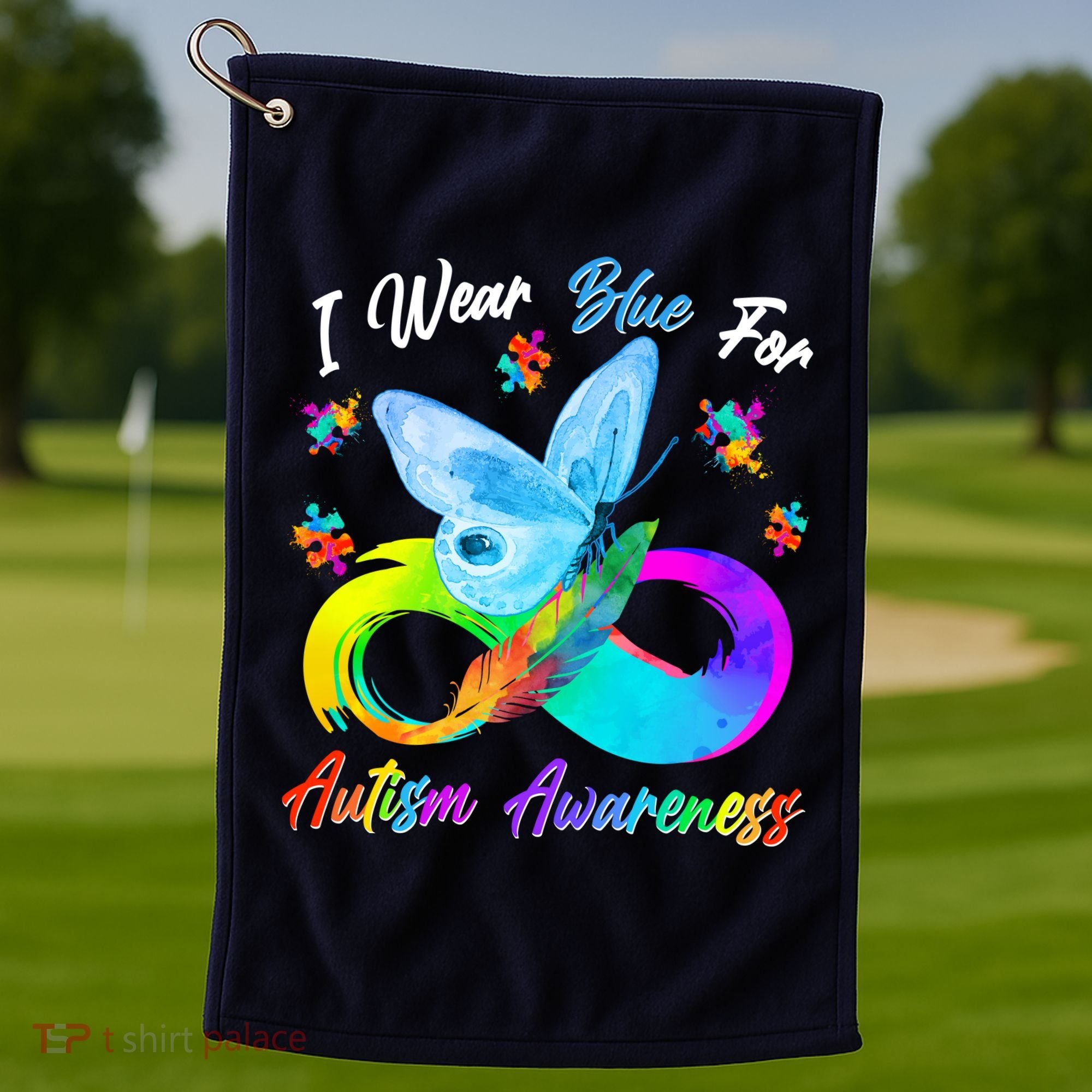 I Wear Blue For Autism Awareness Butterfly Infinity Rainbow  Golf Towel