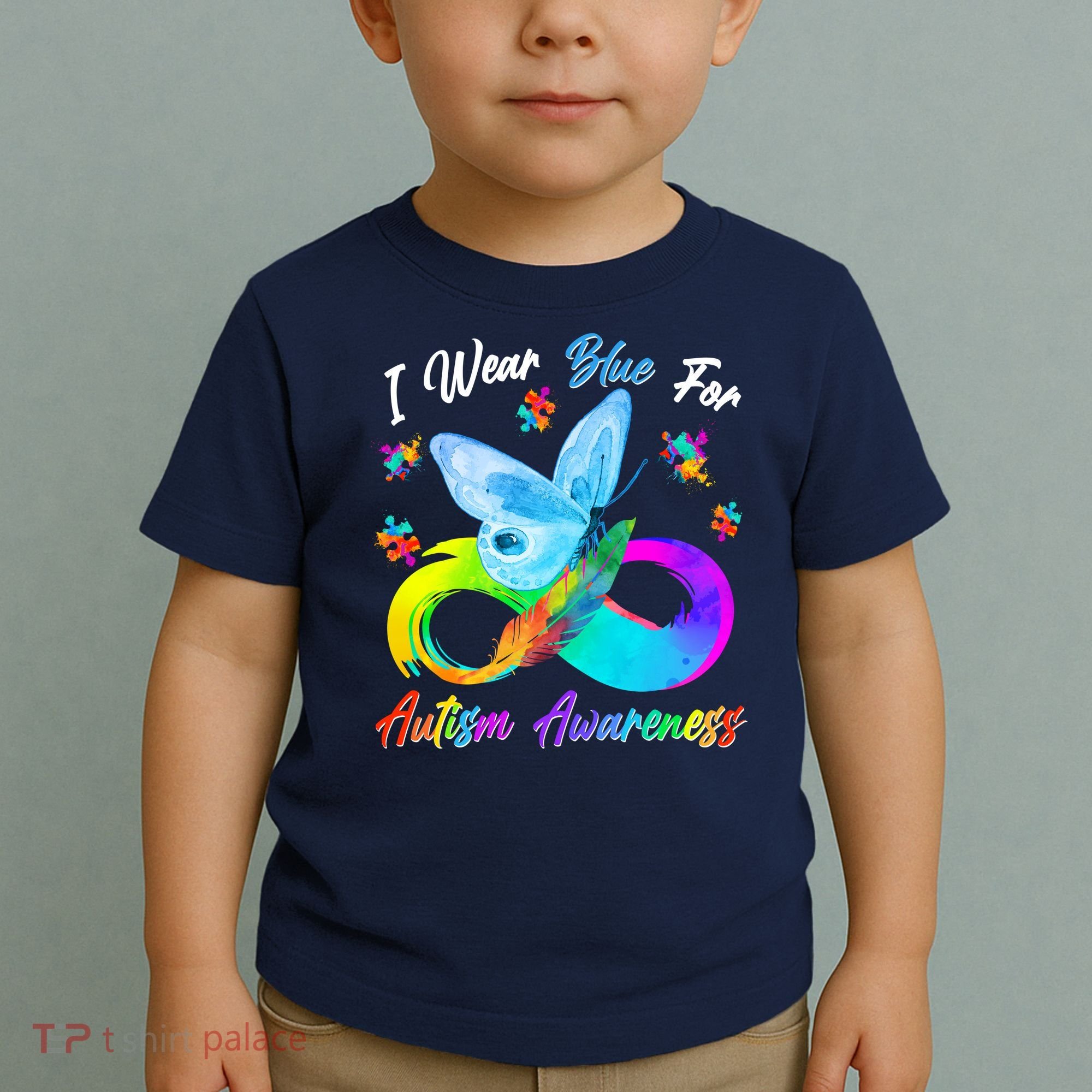 I Wear Blue For Autism Awareness Butterfly Infinity Rainbow  Toddler T-Shirt
