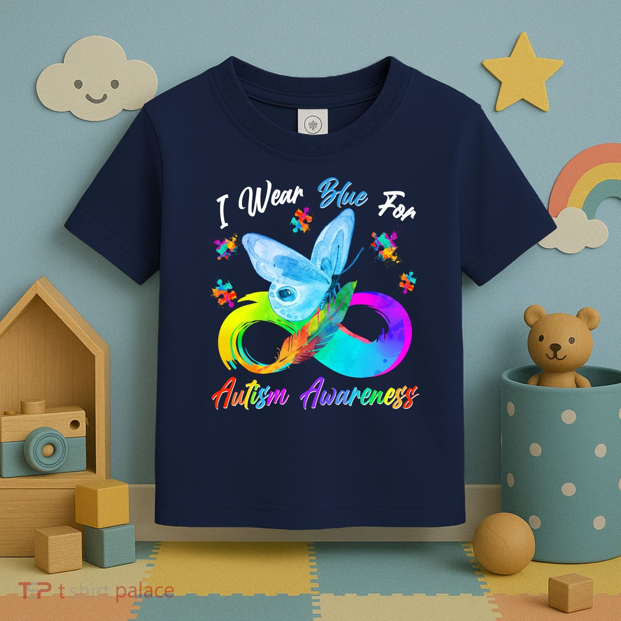 I Wear Blue For Autism Awareness Butterfly Infinity Rainbow  Toddler T-Shirt
