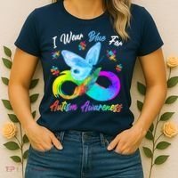 I Wear Blue For Autism Awareness Butterfly Infinity Rainbow  Women's T-Shirt thumb 2