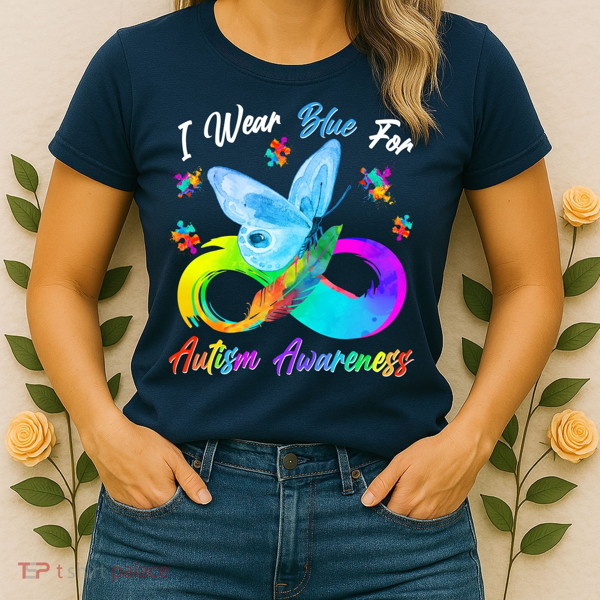I Wear Blue For Autism Awareness Butterfly Infinity Rainbow  Women's T-Shirt