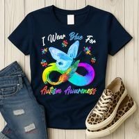I Wear Blue For Autism Awareness Butterfly Infinity Rainbow  Women's T-Shirt thumb 3