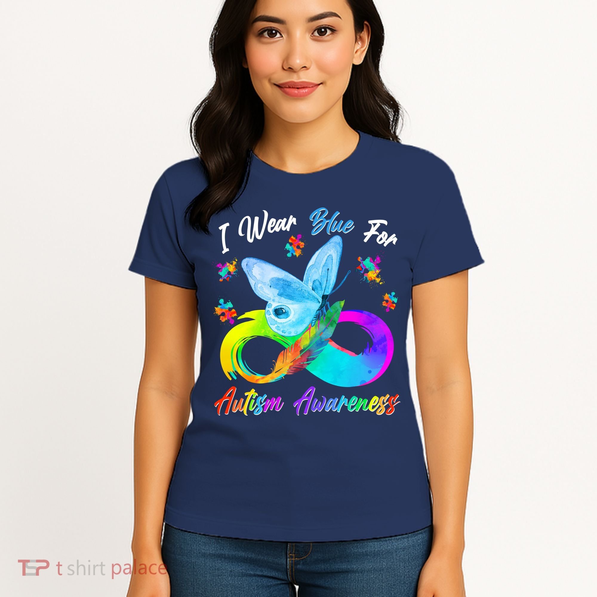 I Wear Blue For Autism Awareness Butterfly Infinity Rainbow  Women's T-Shirt