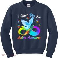 I Wear Blue For Autism Awareness Butterfly Infinity Rainbow  Kids Sweatshirt thumb 0