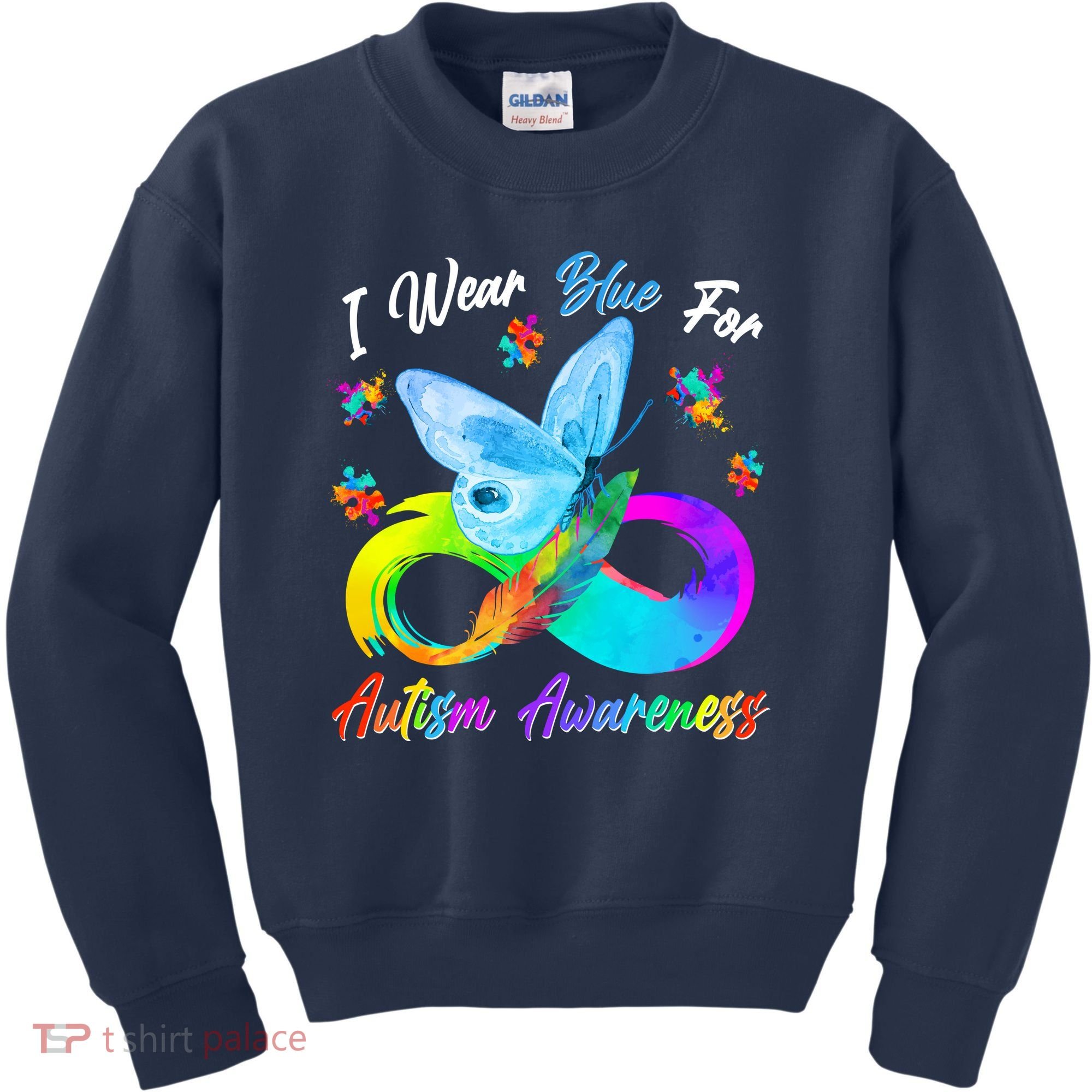 I Wear Blue For Autism Awareness Butterfly Infinity Rainbow  Kids Sweatshirt