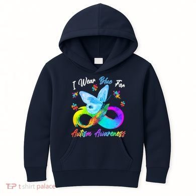 I Wear Blue For Autism Awareness Butterfly Infinity Rainbow  Kids Hoodie