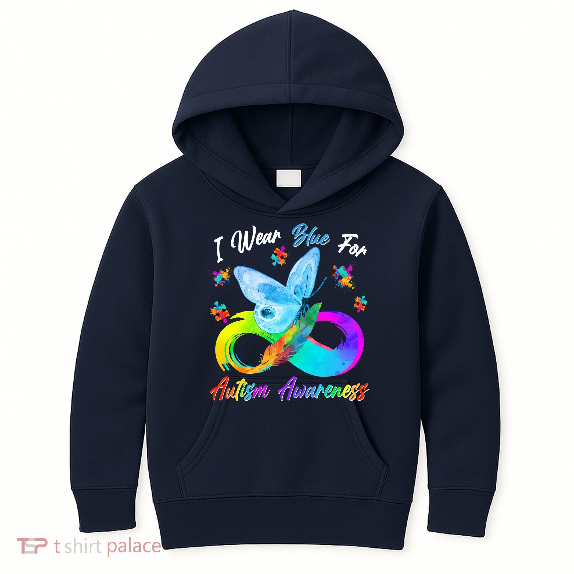 I Wear Blue For Autism Awareness Butterfly Infinity Rainbow  Kids Hoodie