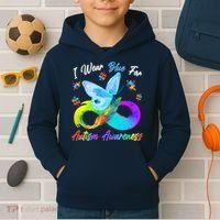 I Wear Blue For Autism Awareness Butterfly Infinity Rainbow  Kids Hoodie thumb 2