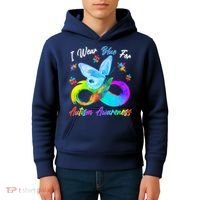 I Wear Blue For Autism Awareness Butterfly Infinity Rainbow  Kids Hoodie thumb 4