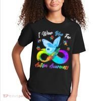 I Wear Blue For Autism Awareness Butterfly Infinity Rainbow  Kids T-Shirt thumb 2