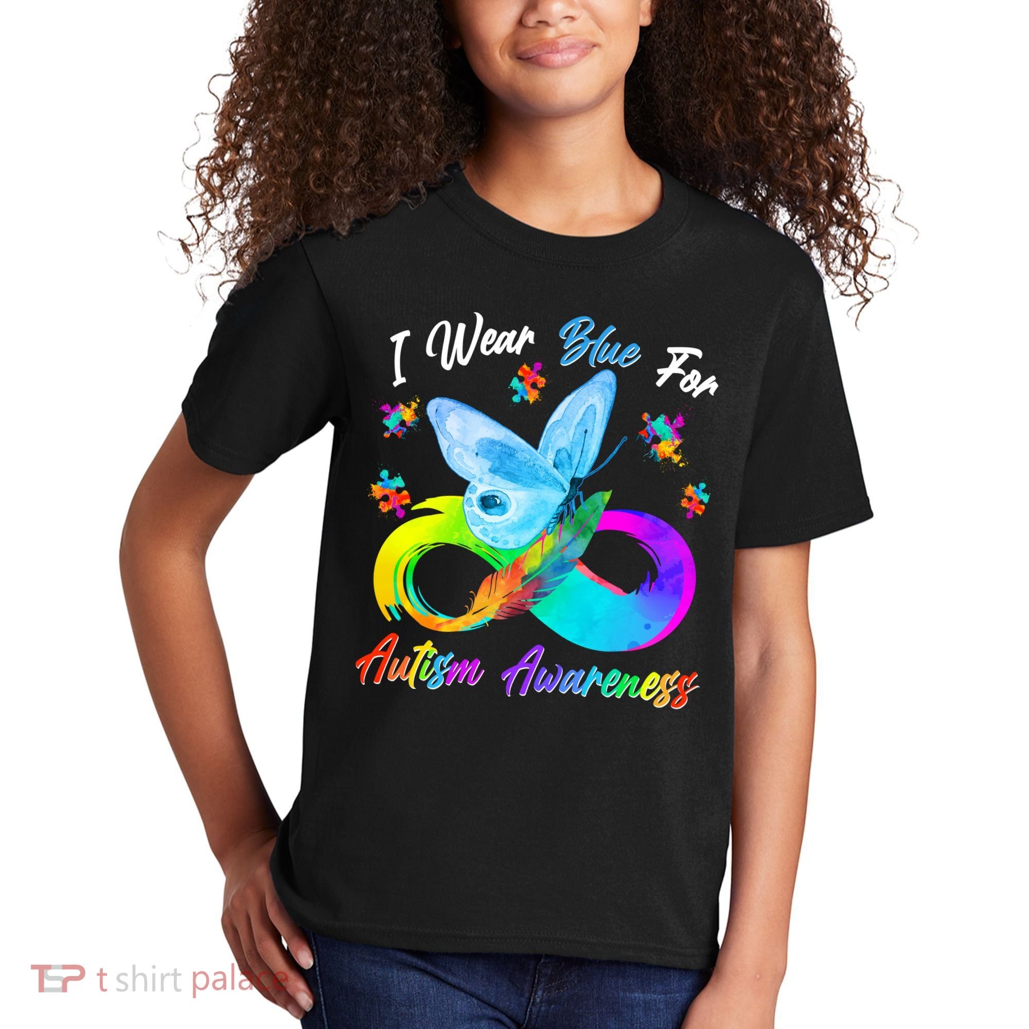 I Wear Blue For Autism Awareness Butterfly Infinity Rainbow  Kids T-Shirt