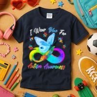 I Wear Blue For Autism Awareness Butterfly Infinity Rainbow  Kids T-Shirt thumb 3