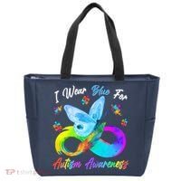 I Wear Blue For Autism Awareness Butterfly Infinity Rainbow  Tote Bag thumb 0