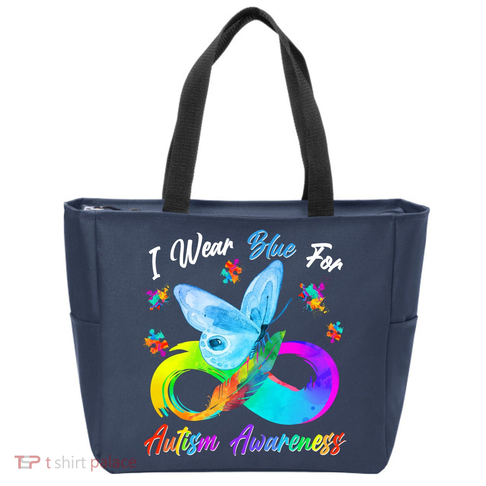 I Wear Blue For Autism Awareness Butterfly Infinity Rainbow  Tote Bag