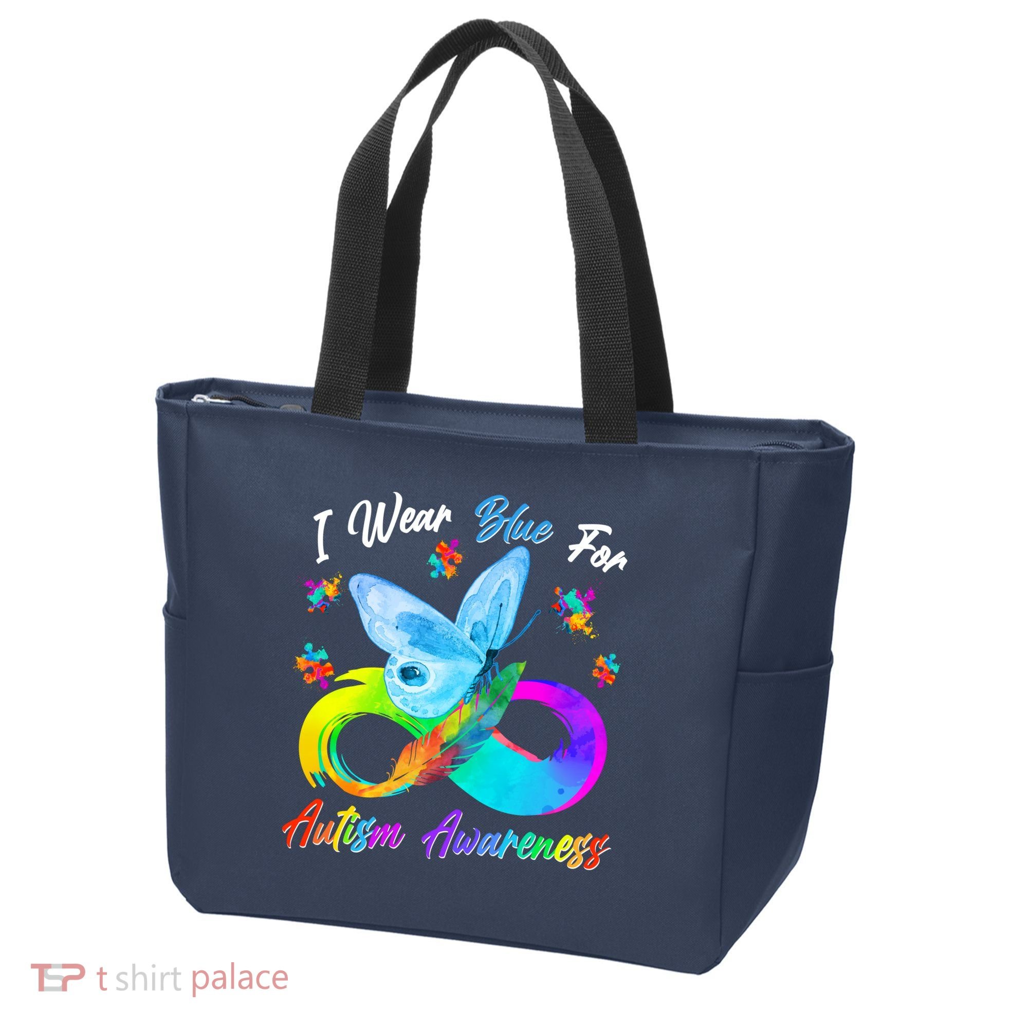 I Wear Blue For Autism Awareness Butterfly Infinity Rainbow  Tote Bag