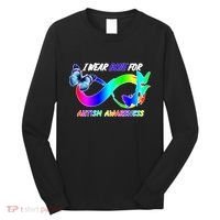 I Wear Blue For Autism Awareness Butterfly Ribbon Long Sleeve Shirt thumb 0
