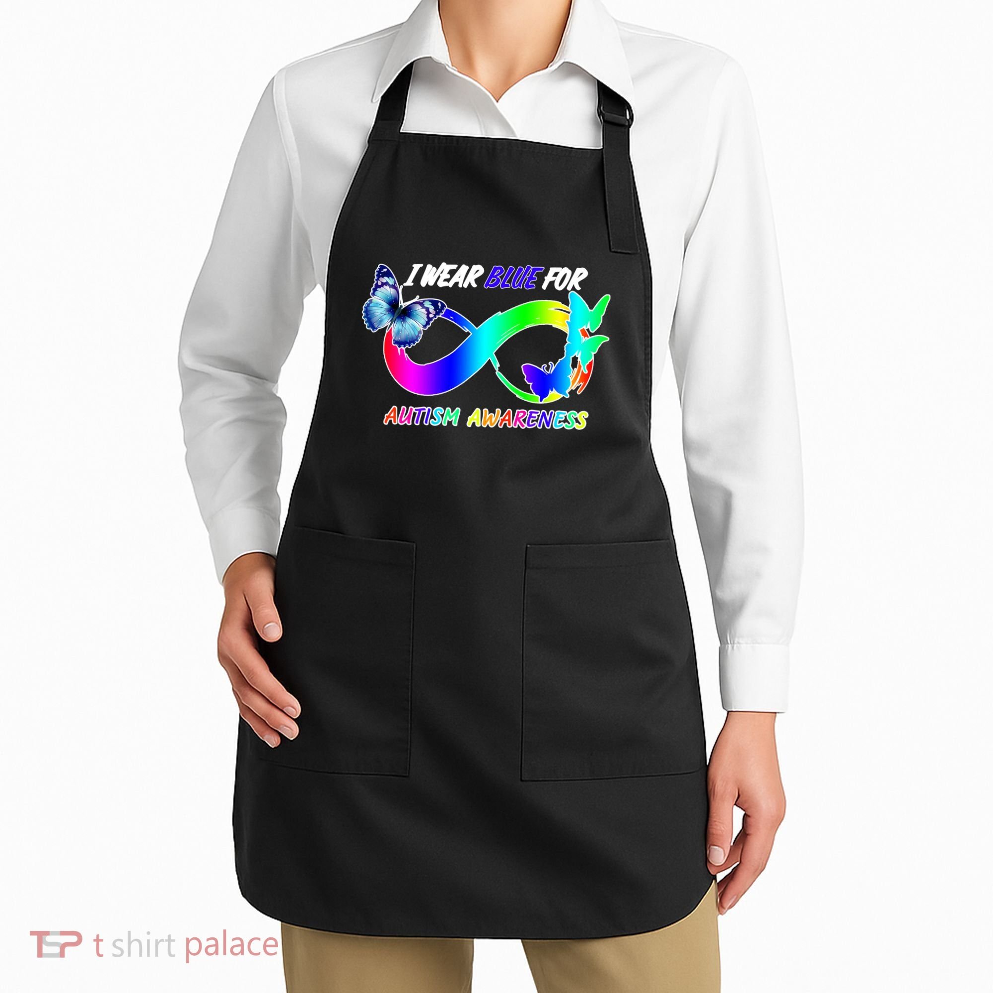 I Wear Blue For Autism Awareness Butterfly Ribbon Apron