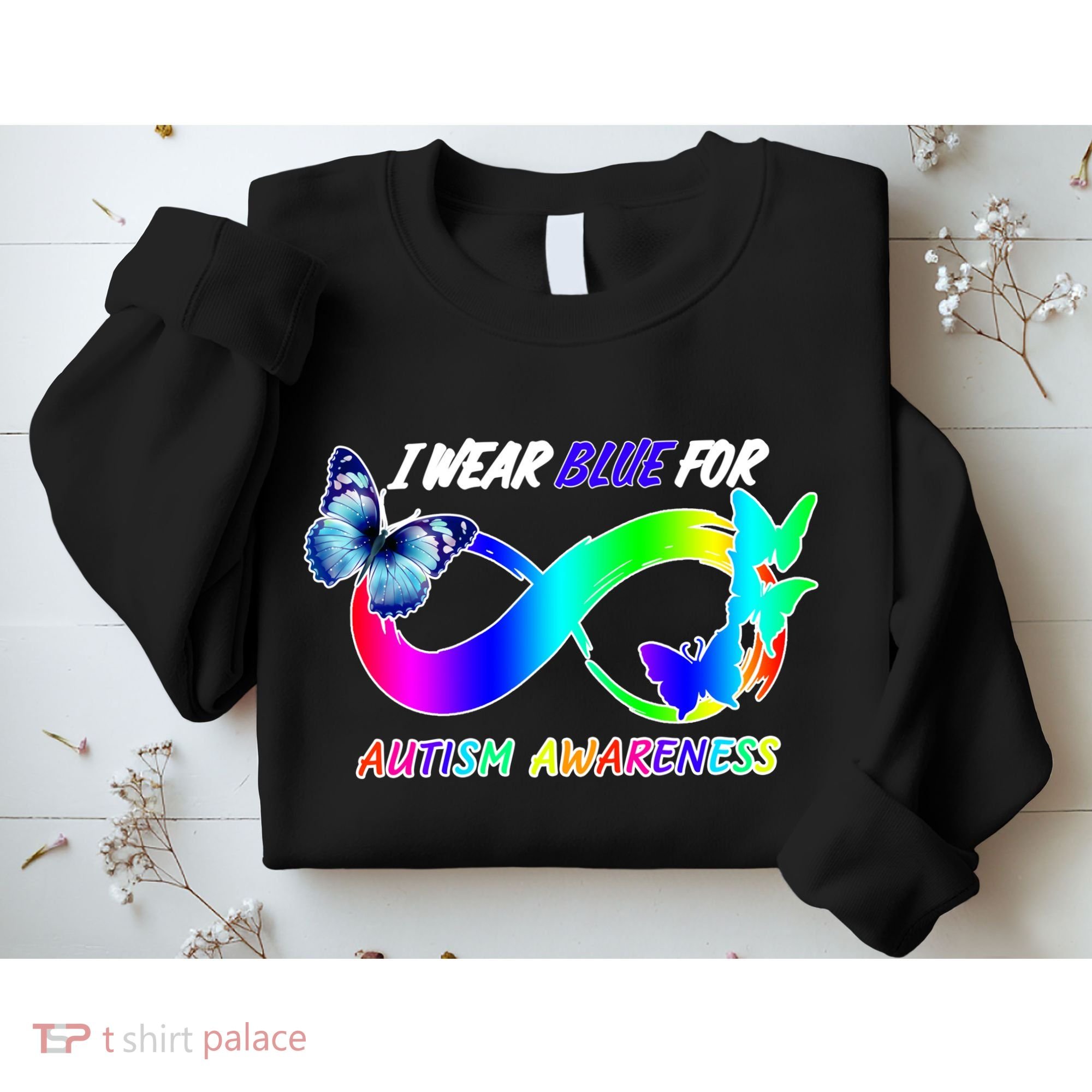 I Wear Blue For Autism Awareness Butterfly Ribbon Sweatshirt