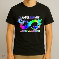 I Wear Blue For Autism Awareness Butterfly Ribbon T-Shirt thumb 3