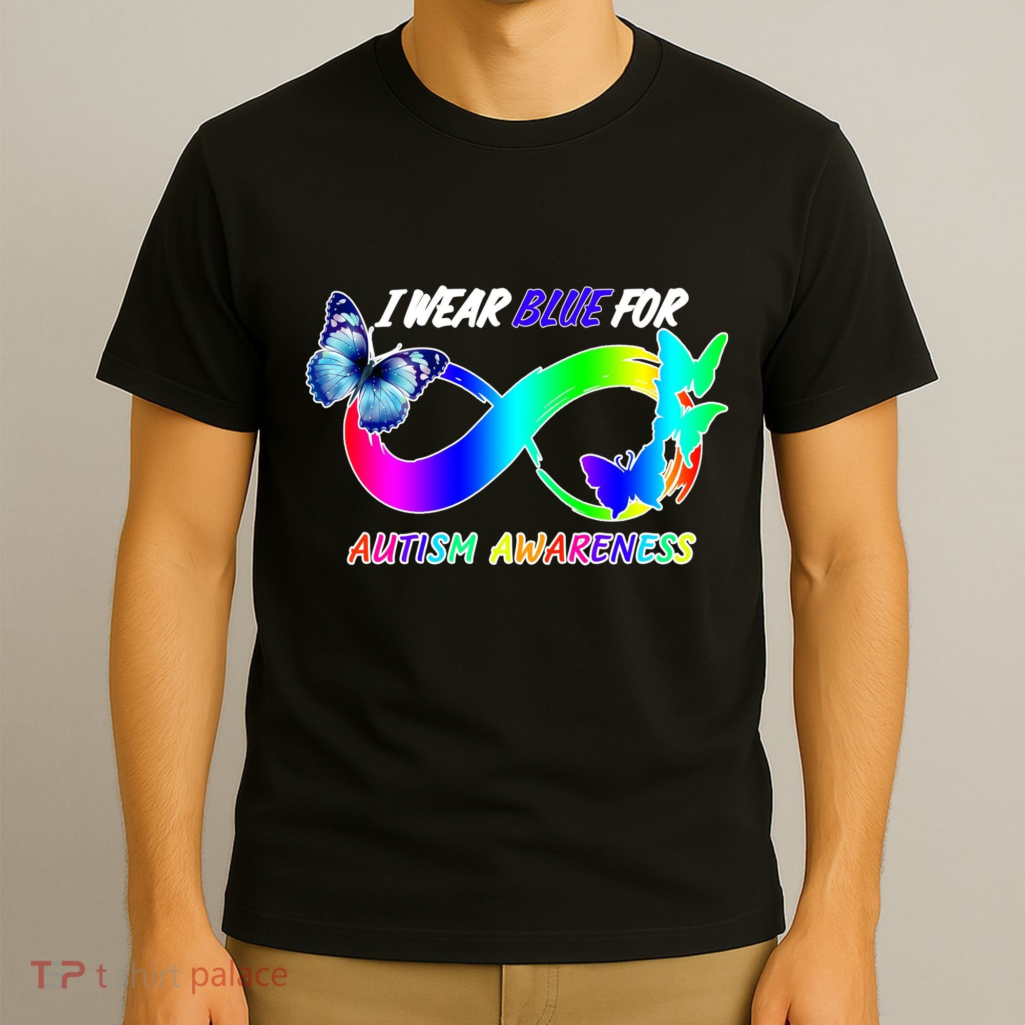 I Wear Blue For Autism Awareness Butterfly Ribbon T-Shirt