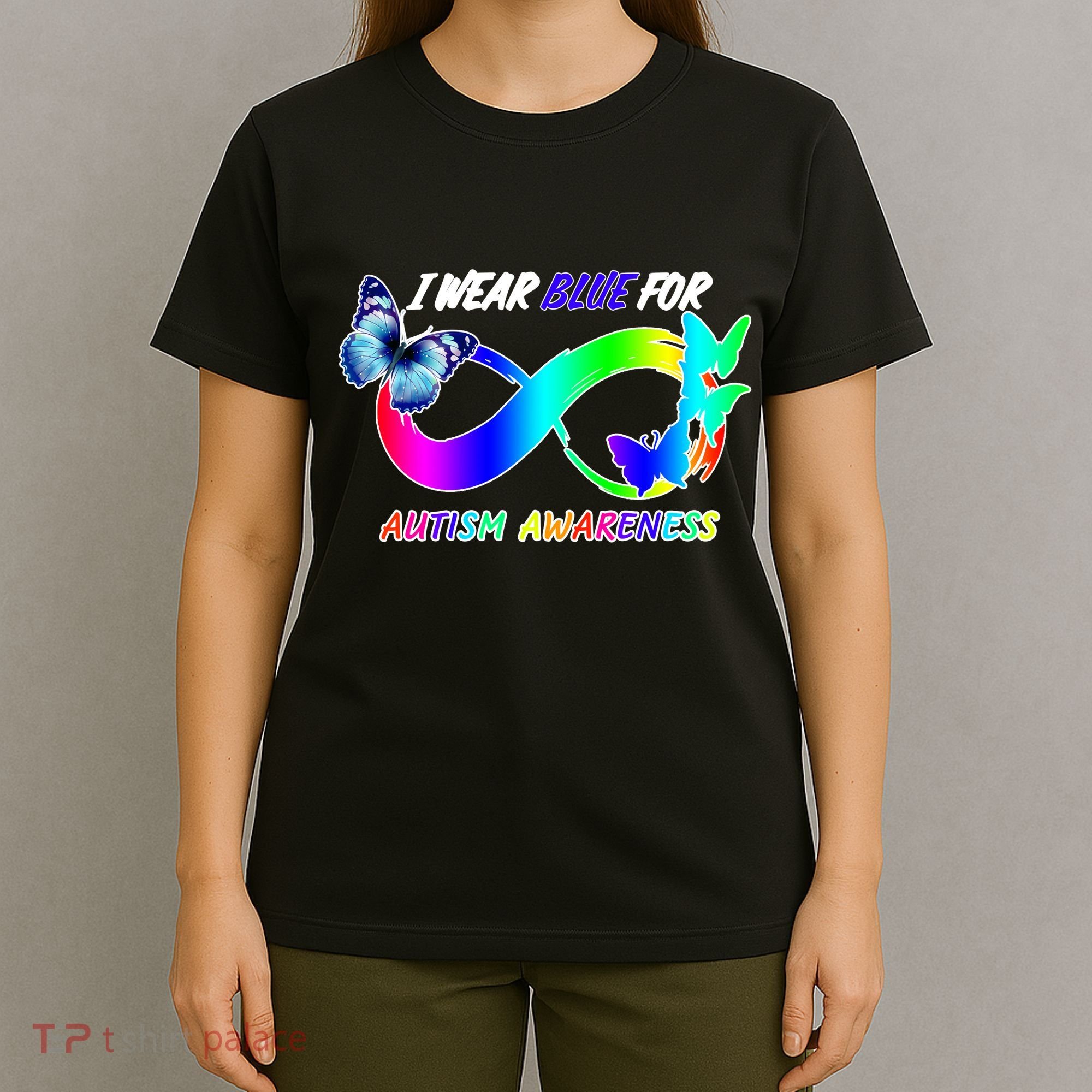 I Wear Blue For Autism Awareness Butterfly Ribbon T-Shirt