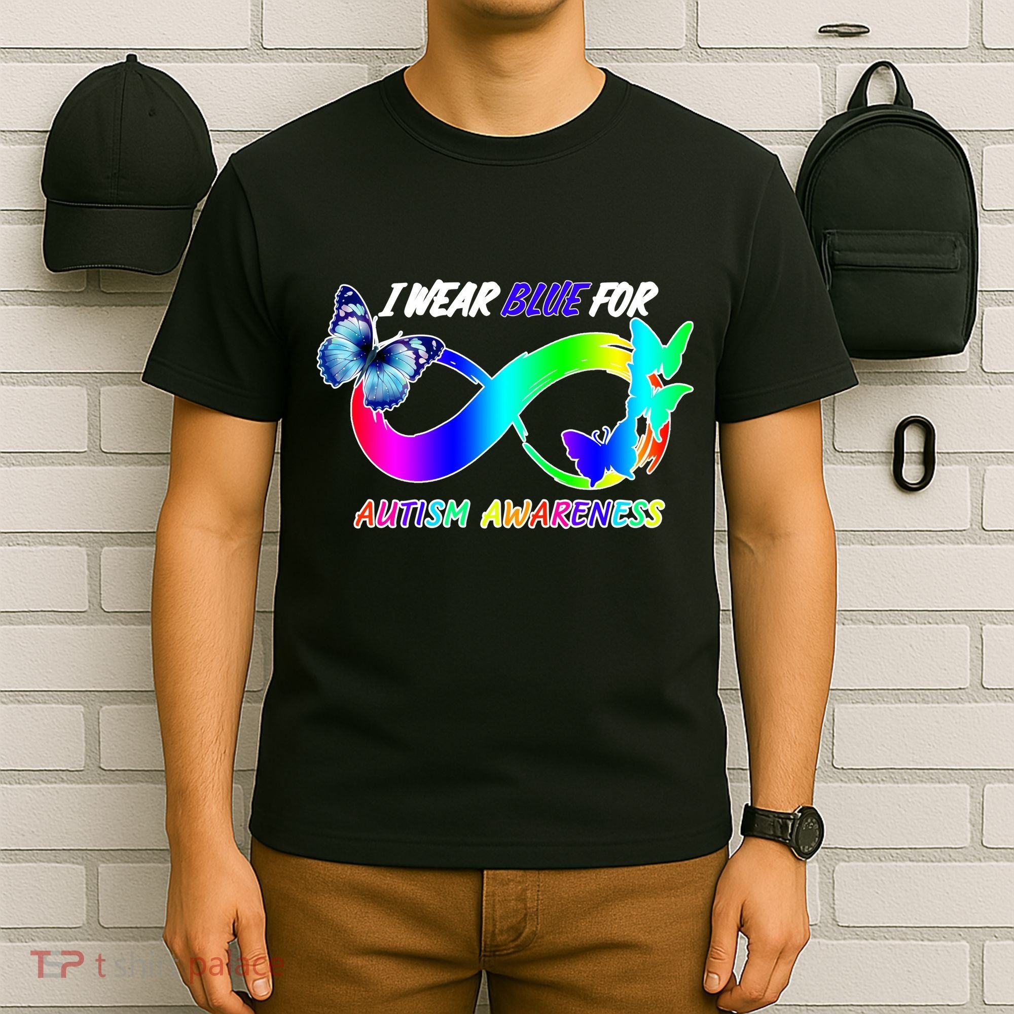 I Wear Blue For Autism Awareness Butterfly Ribbon T-Shirt