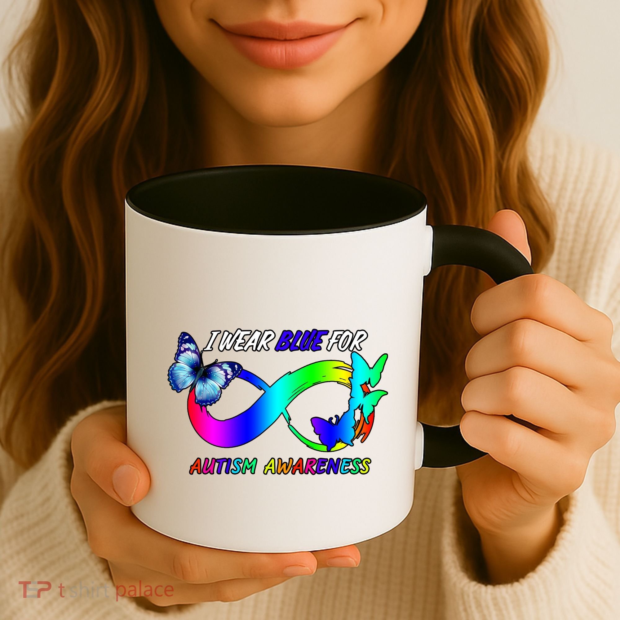 I Wear Blue For Autism Awareness Butterfly Ribbon Coffee Mug