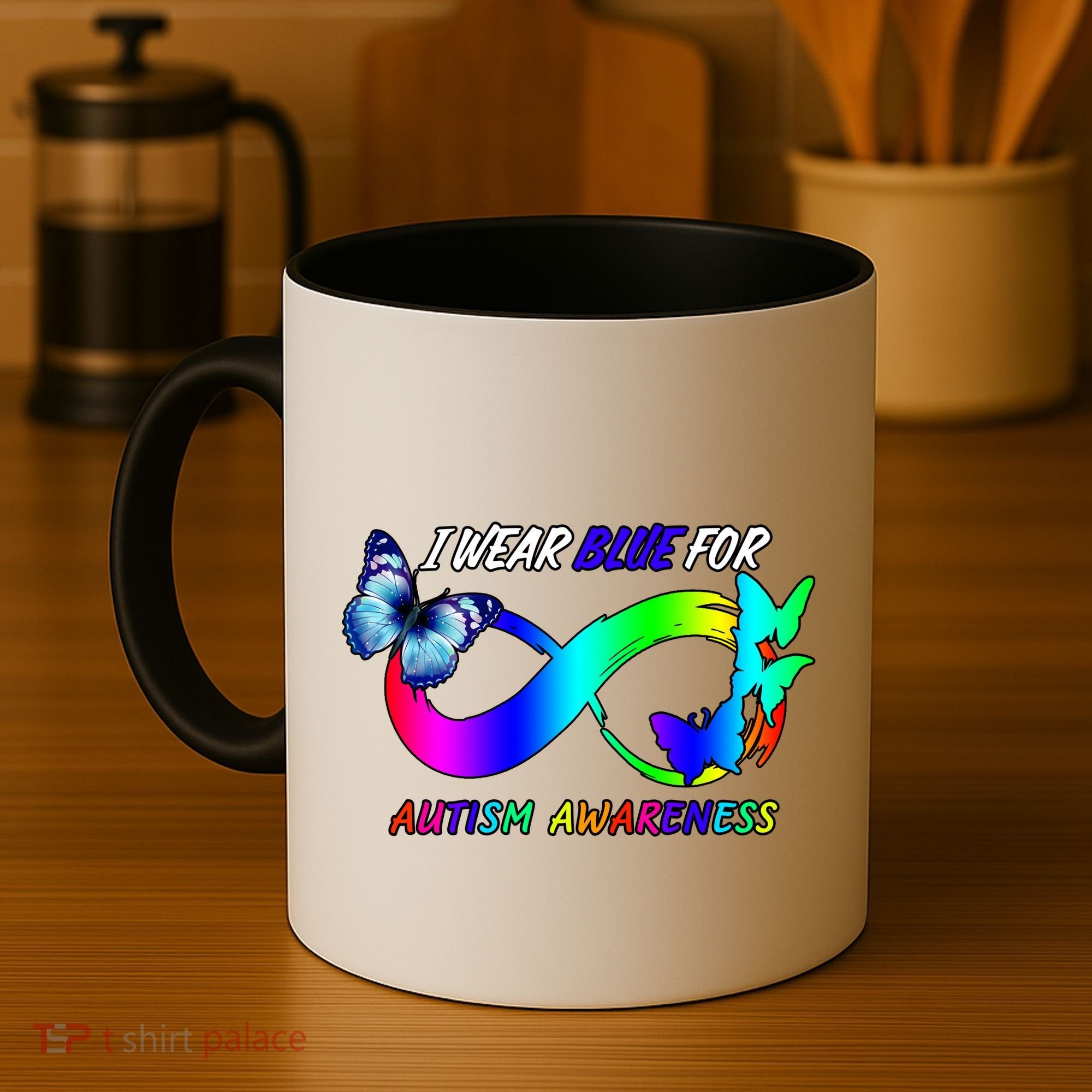 I Wear Blue For Autism Awareness Butterfly Ribbon Coffee Mug