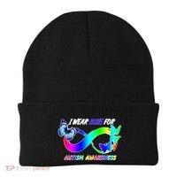 I Wear Blue For Autism Awareness Butterfly Ribbon Beanie thumb 0