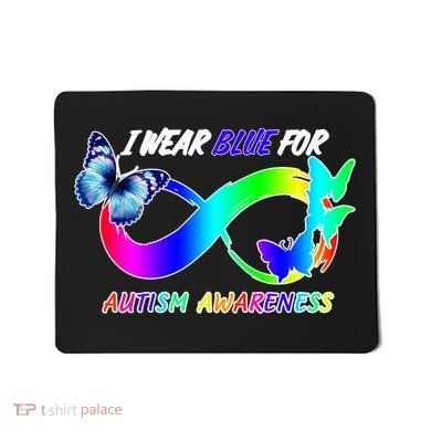 I Wear Blue For Autism Awareness Butterfly Ribbon Mousepad