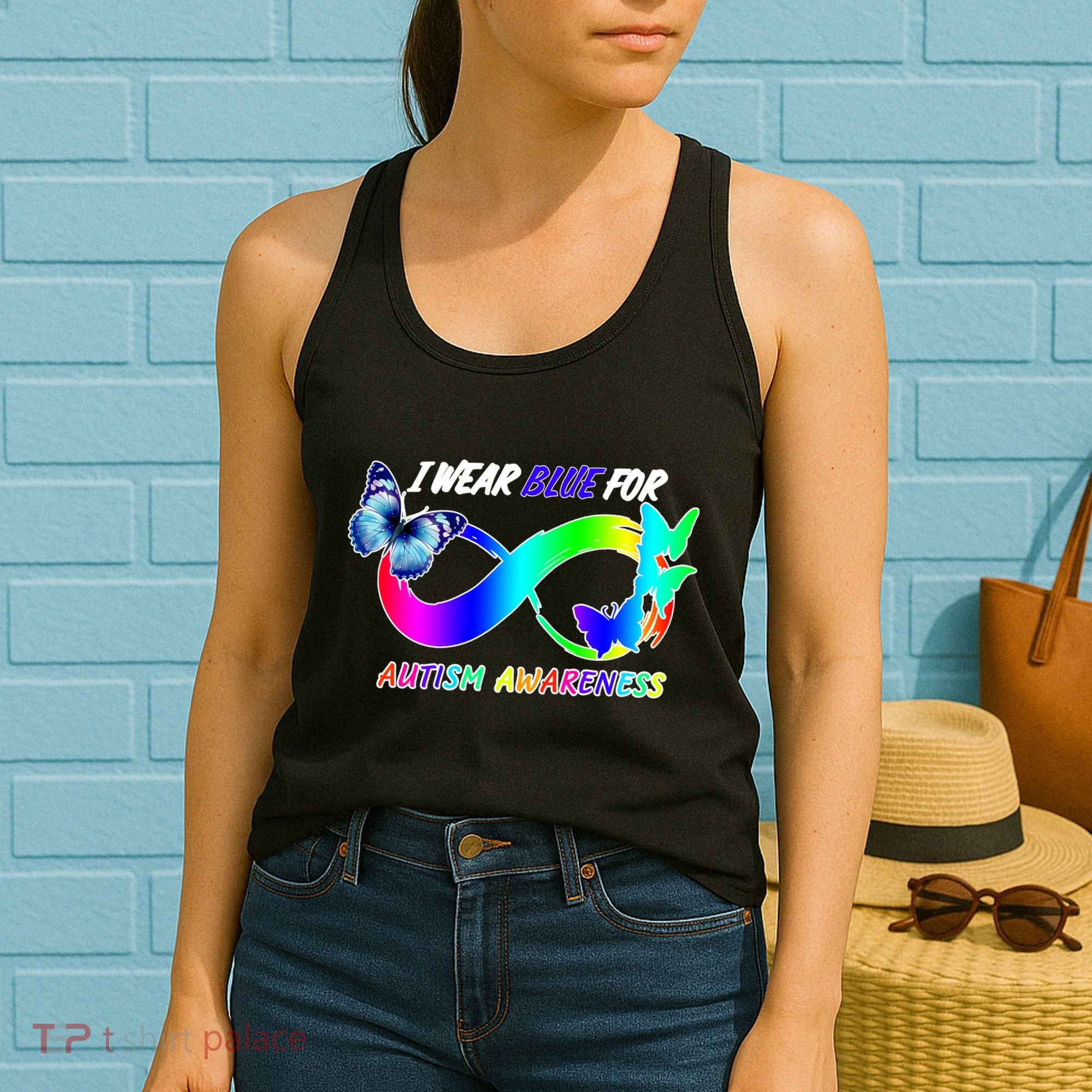 I Wear Blue For Autism Awareness Butterfly Ribbon Women's Tank Top