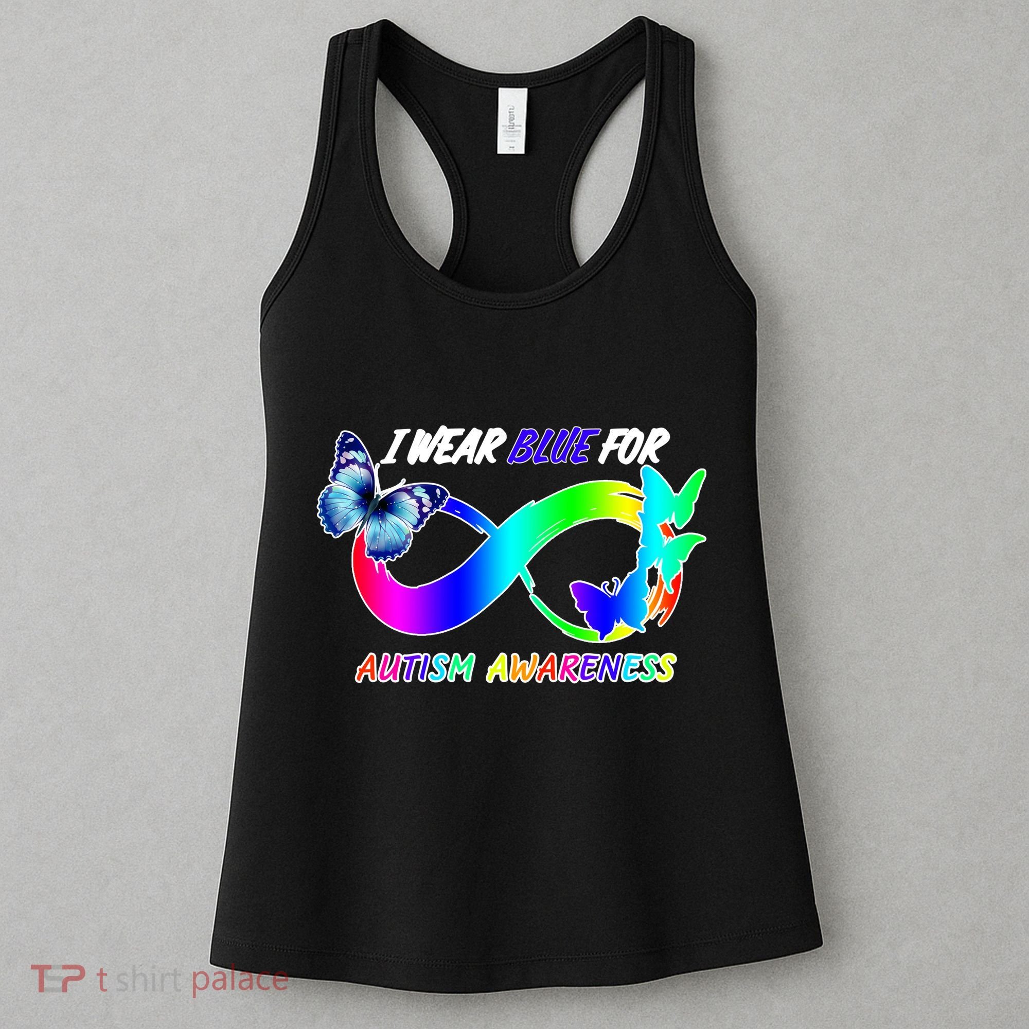 I Wear Blue For Autism Awareness Butterfly Ribbon Women's Tank Top