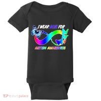 I Wear Blue For Autism Awareness Butterfly Ribbon Baby Bodysuit thumb 0