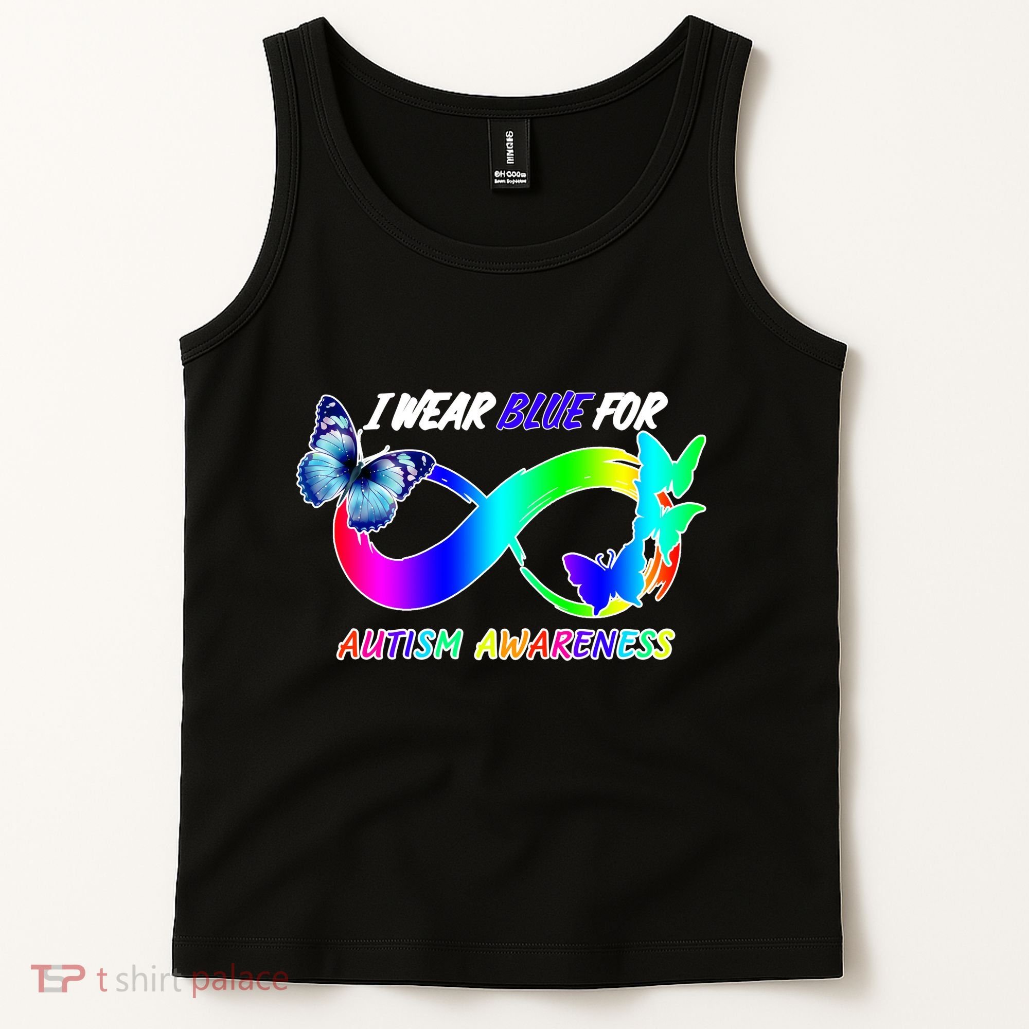 I Wear Blue For Autism Awareness Butterfly Ribbon Tank Top
